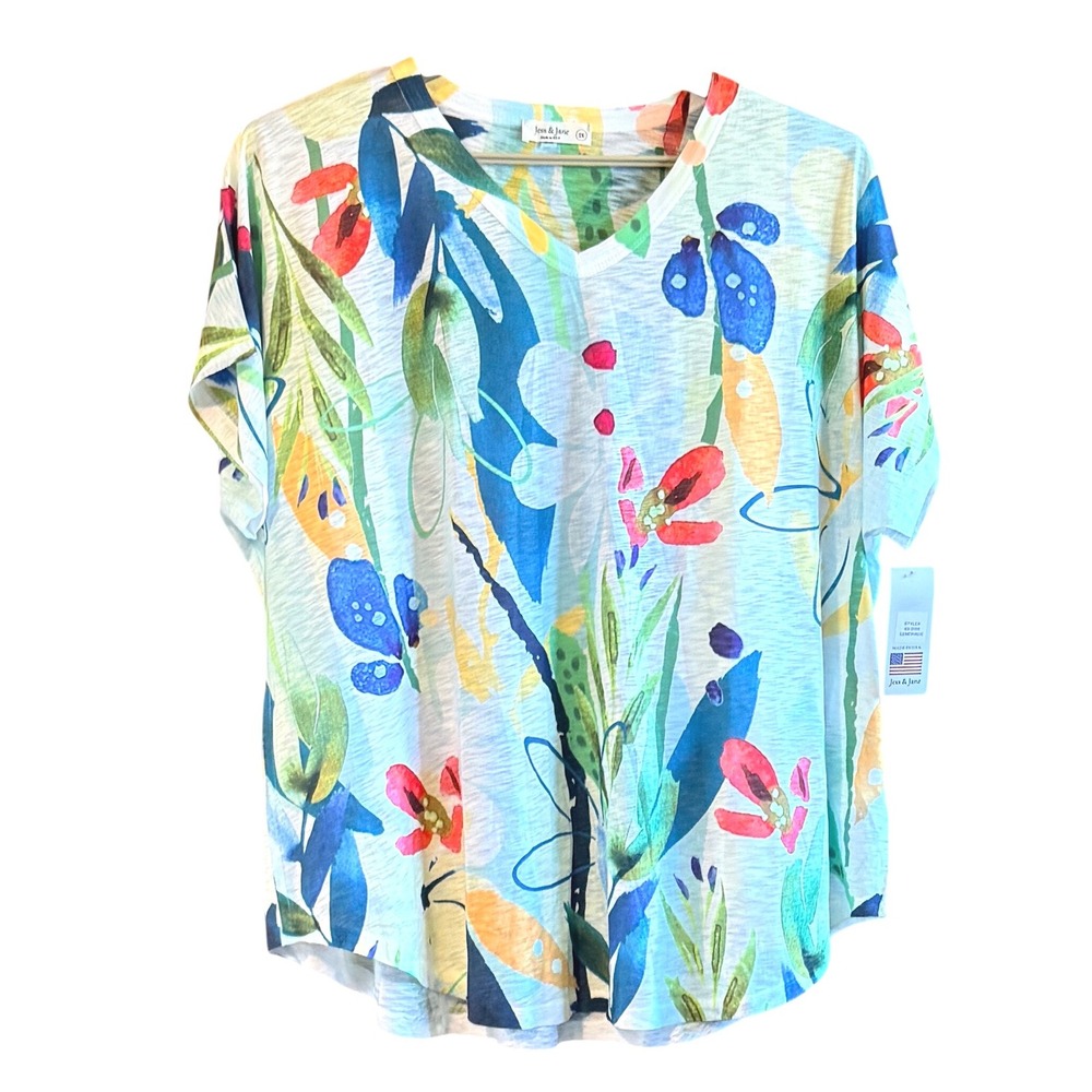 NEW Jess & Jane Women 2X Floral V-Neck Slub Knit Top "Lemonade" 60-2058 - Picture 2 of 8